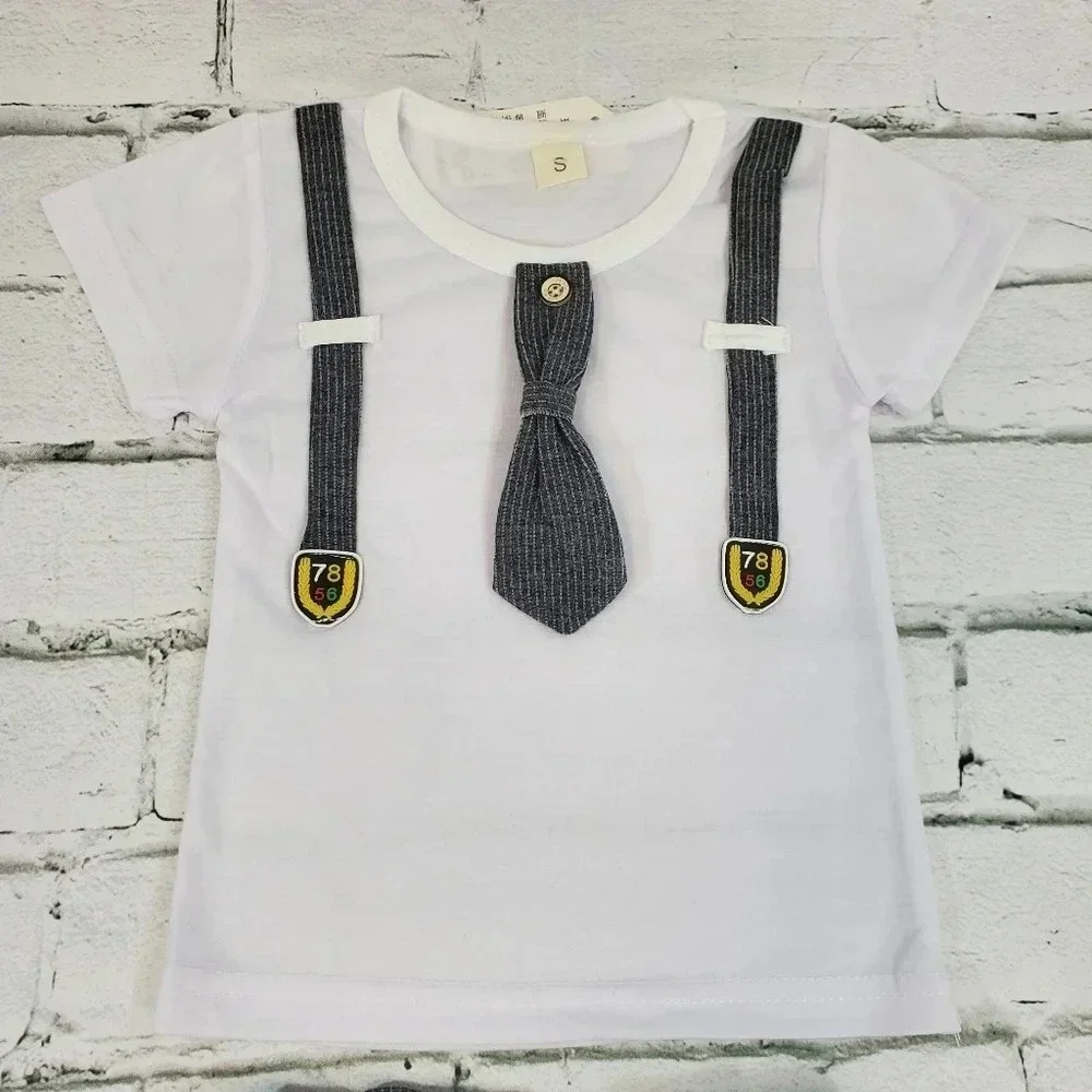 12-18M Grey Faux Suit Baby Boys 2 pcs Outfit. T-Shirt and Shorts Set.